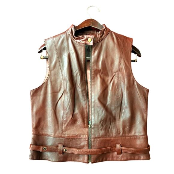 Cabi Leather Vest M | Equestrian Heritage Core Runway 2025 Belted Brown Moto - Picture 5 of 9